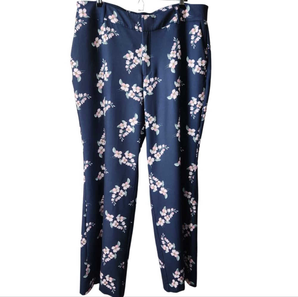 ELOQUII Floral Print Silky Feel Wide Leg Trouser Pants